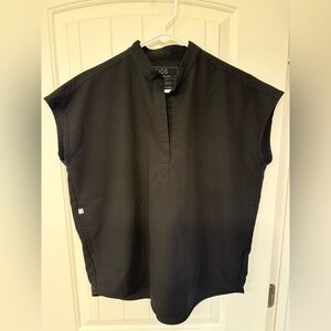 FIGS Rafaela Oversized Scrub Top Black Mandarin Collar